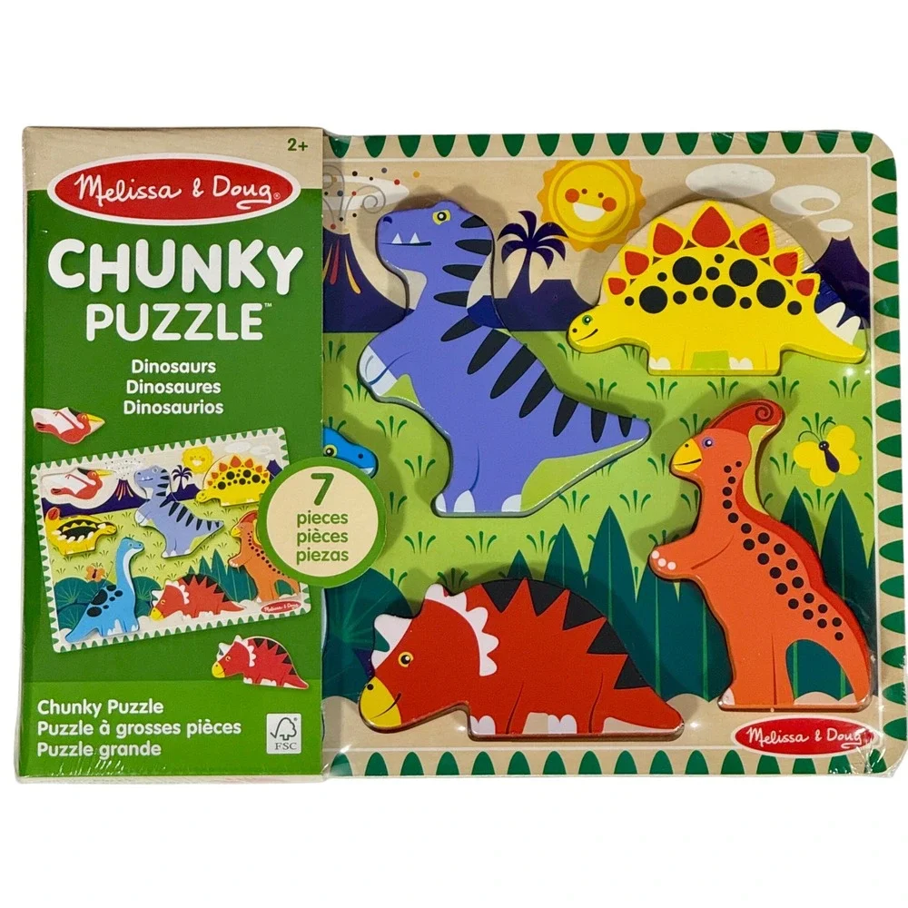 Melissa & Doug Wooden Chunky Dinosaur Puzzle 7 Pieces 2‎ Plus